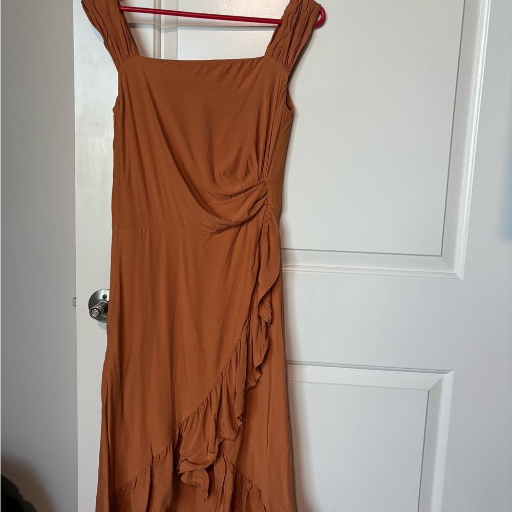 Rust Ruffle Midi Dress - Unbranded